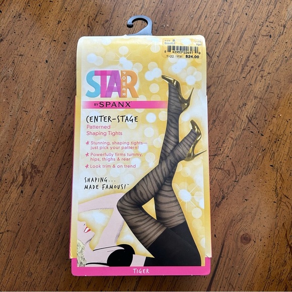 Star Power by Spanx Tights Tiger Center Stage Shaping Patterned Black Animal - Picture 1 of 9